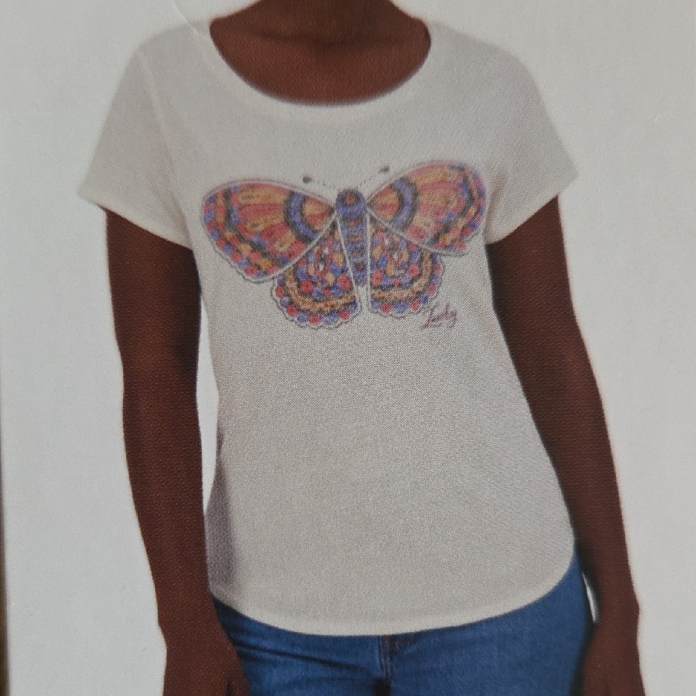 Lucky Brand Cream Butterfly Graphic Tee